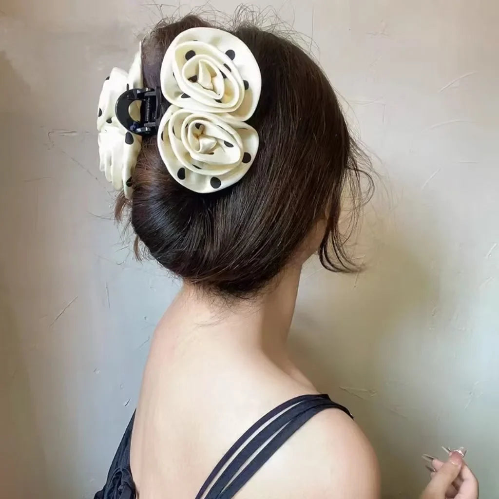 Elegant Satin Rose Claw Clip for Women, French Vintage Shark Clip, New 2025, Ex Quality Hair Clip, Hairpin Headpiece.