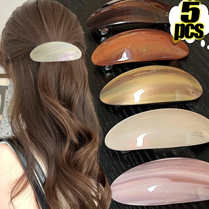 1/5Pcs Acetic Oval Hair Clips Vintage Ponytail Holder Spoon Clip Spring Hairpins Women Korean Large Spoon Top Clips Headwear