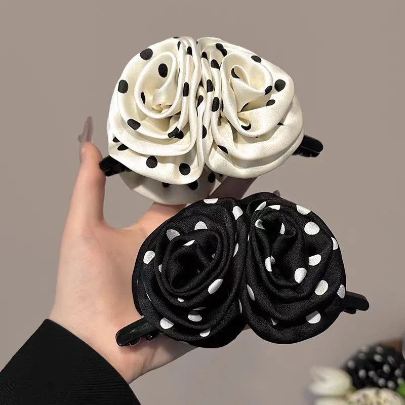 Elegant Satin Rose Claw Clip for Women, French Vintage Shark Clip, New 2025, Ex Quality Hair Clip, Hairpin Headpiece.