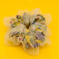 Liberty London Floral Silk Double-Layer Mesh Scrunchie | Cream White Net Overlay, Dreamy Floral Hair Accessory