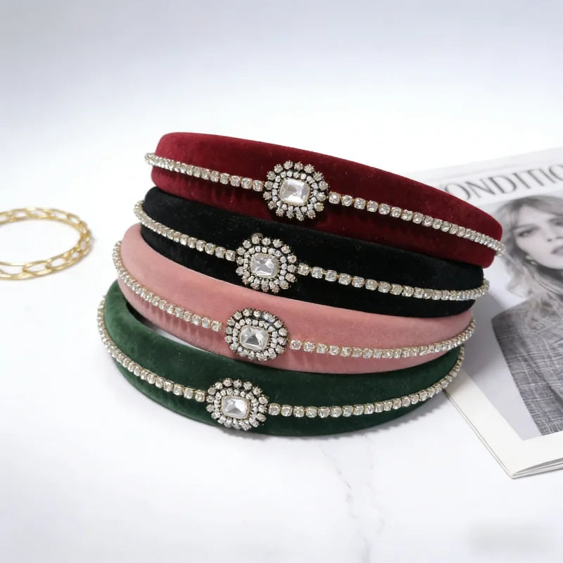 Women's Velvet Crystal Hairband Fashion Wide Hair Hoop Hair Decoration Rhinestone Headband Luxury Hair Accessories for Ladies