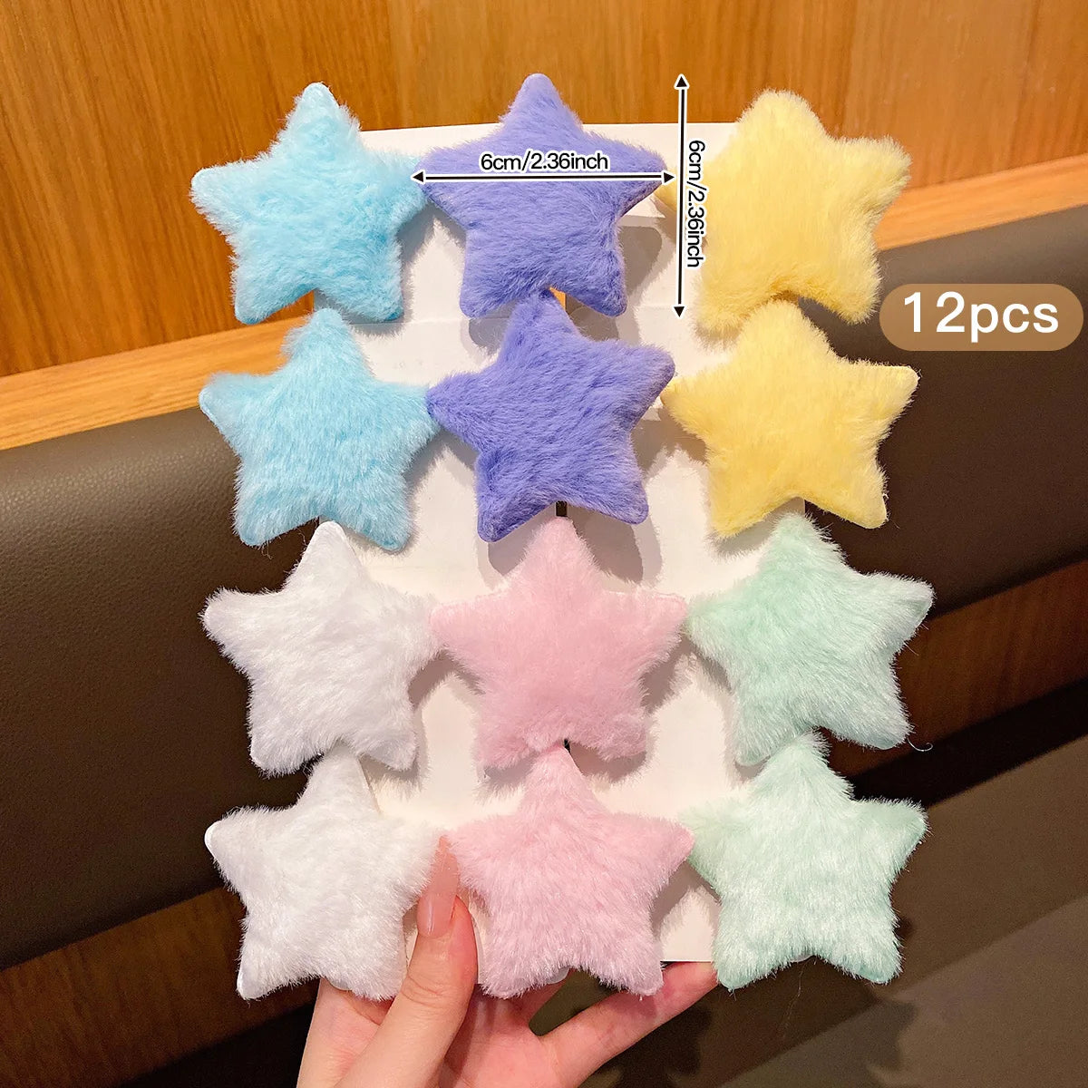 12 random plush star hair clips in different colors, sweet and stylish colored hair accessories suitable for daily use