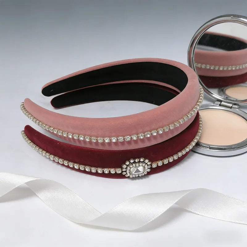 Women's Velvet Crystal Hairband Fashion Wide Hair Hoop Hair Decoration Rhinestone Headband Luxury Hair Accessories for Ladies